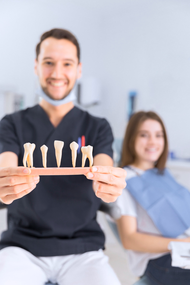 Custom-made veneers bonded to the front surface of the teeth.