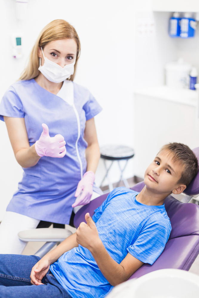 Teaching a child proper oral hygiene habits.