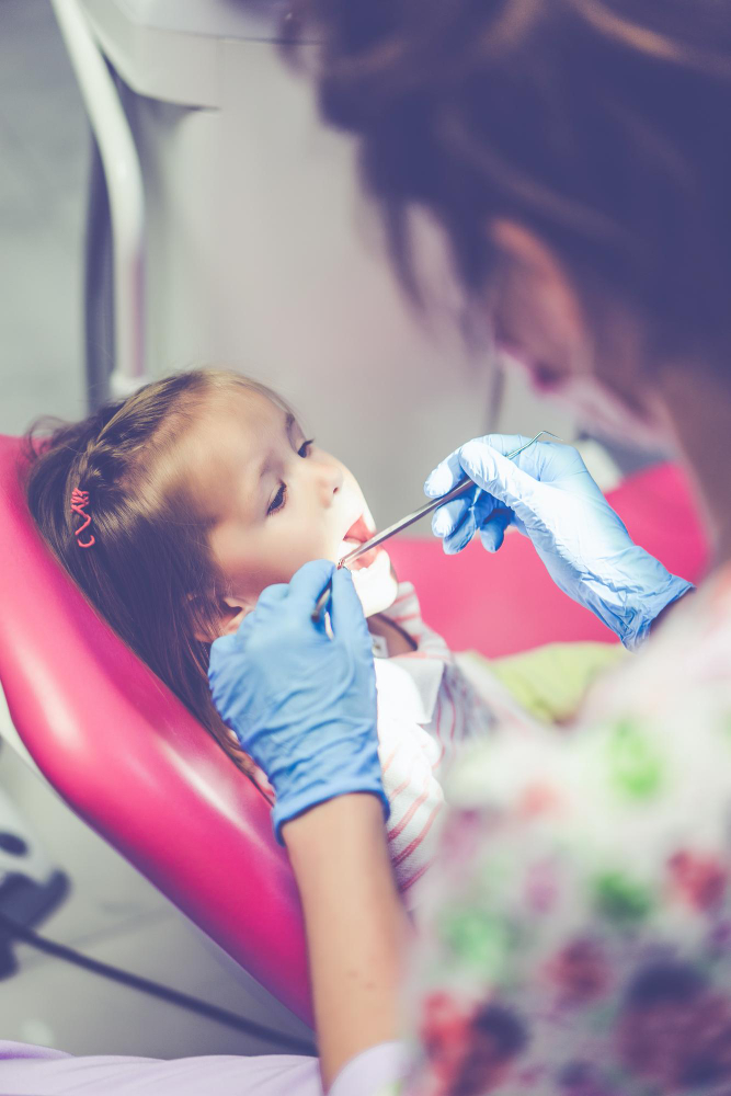 A child's check-up, cleaning and fluoride treatment.