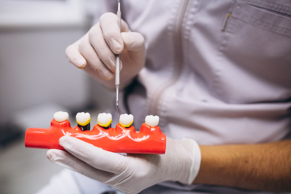 Evaluating oral health before a crown or bridge.